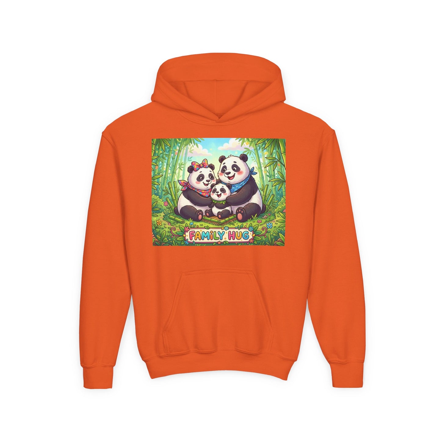 Family Hug Panda Youth Heavy Blend Hooded Sweatshirt
