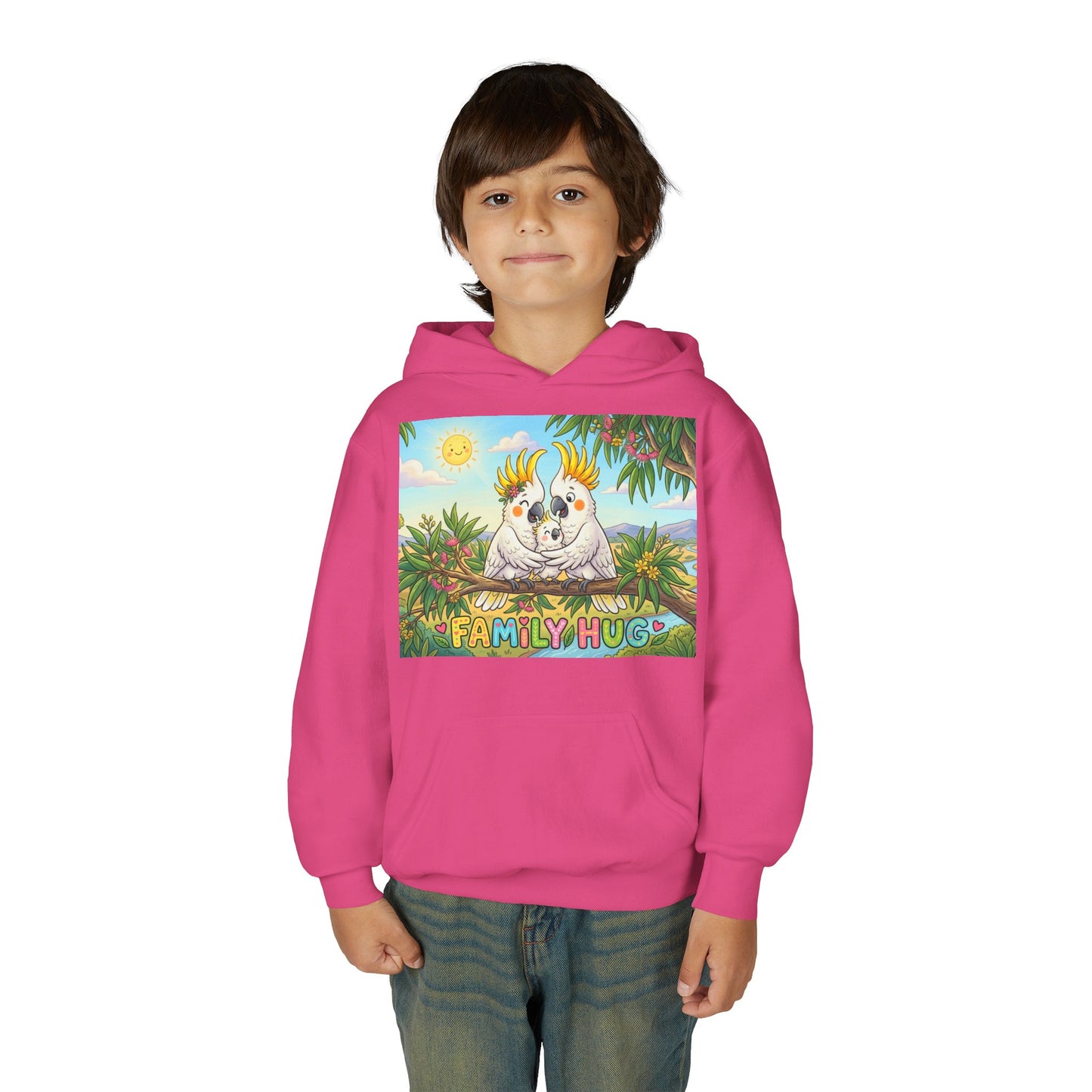 Family Hug Cockatoo Youth Heavy Blend Hooded Sweatshirt