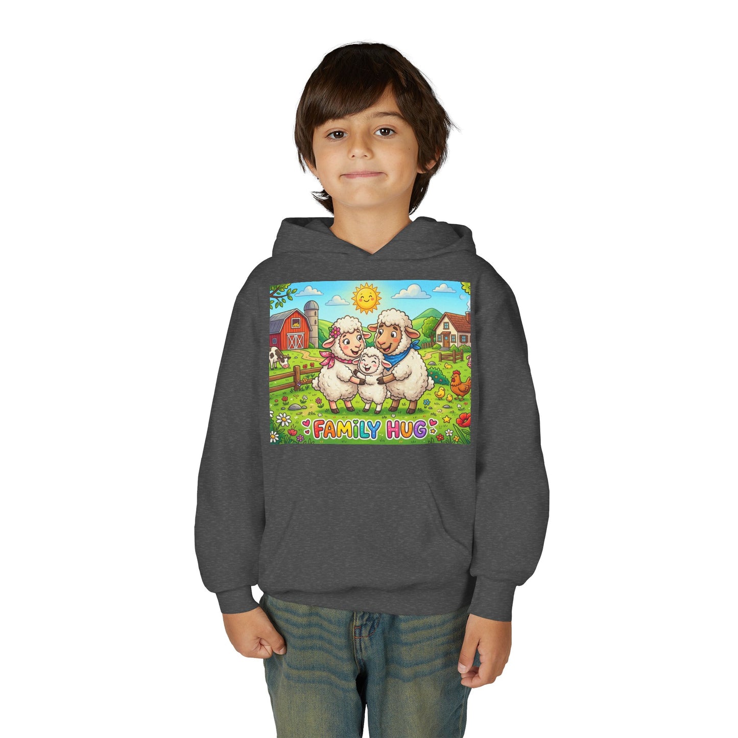 Family Hug Lamb Youth Heavy Blend Hooded Sweatshirt