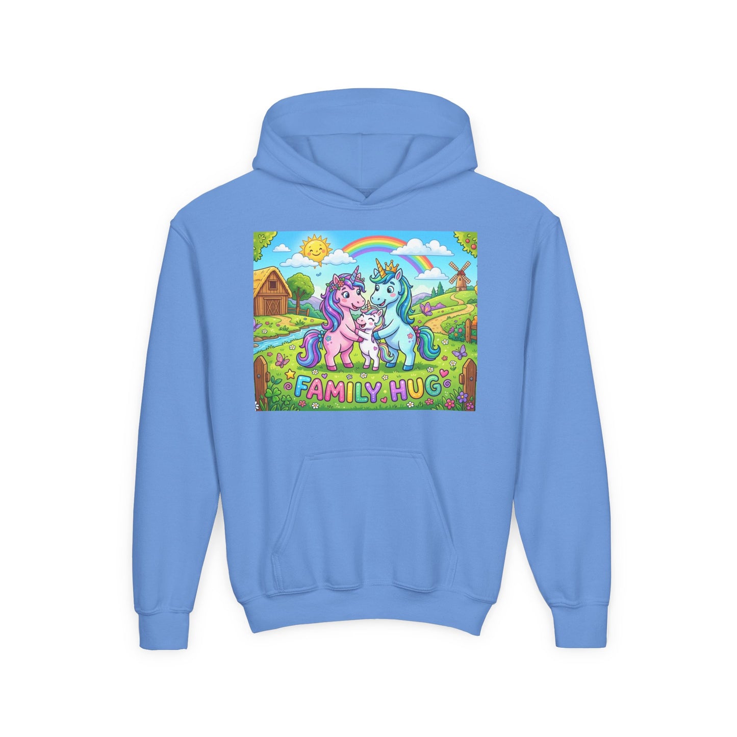 Family Hug Unicorn Youth Heavy Blend Hooded Sweatshirt