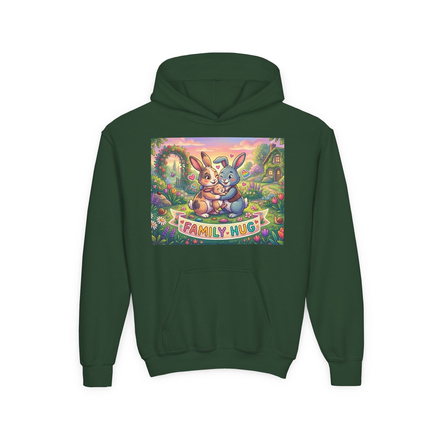 Family Hug Bunny Youth Heavy Blend Hooded Sweatshirt