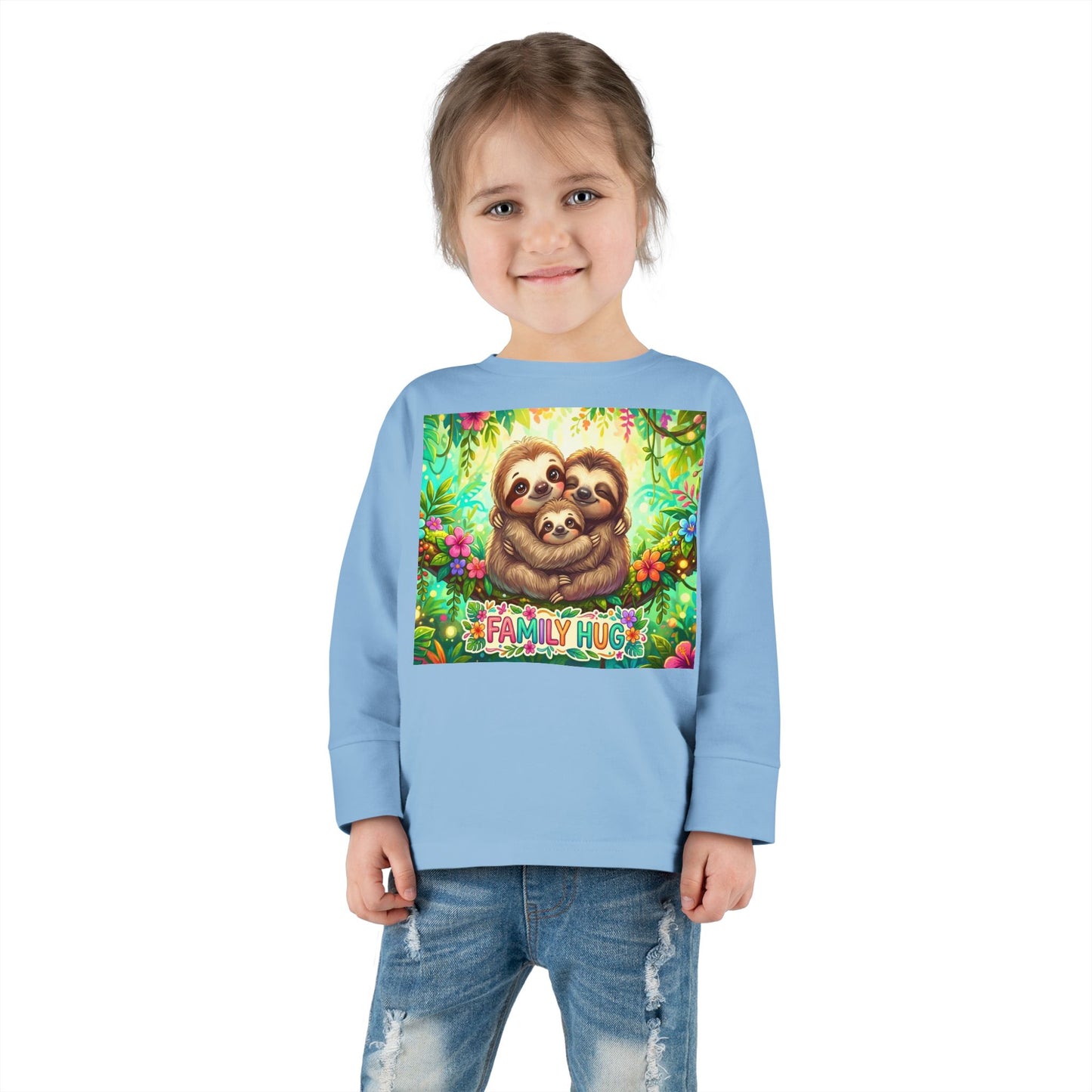 Family Hug Sloth Toddler Long Sleeve Tee
