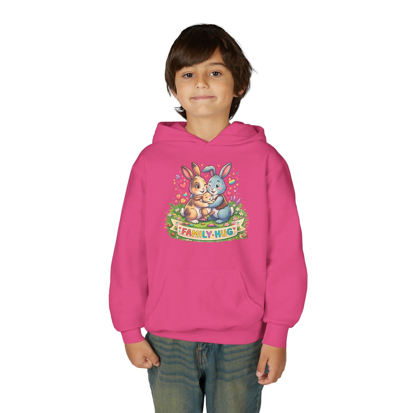 Family Hug Bunny Youth Heavy Blend Hooded Sweatshirt