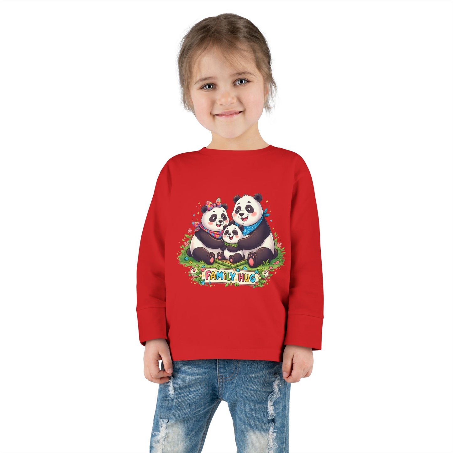 Family Hug Panda Toddler Long Sleeve Tee