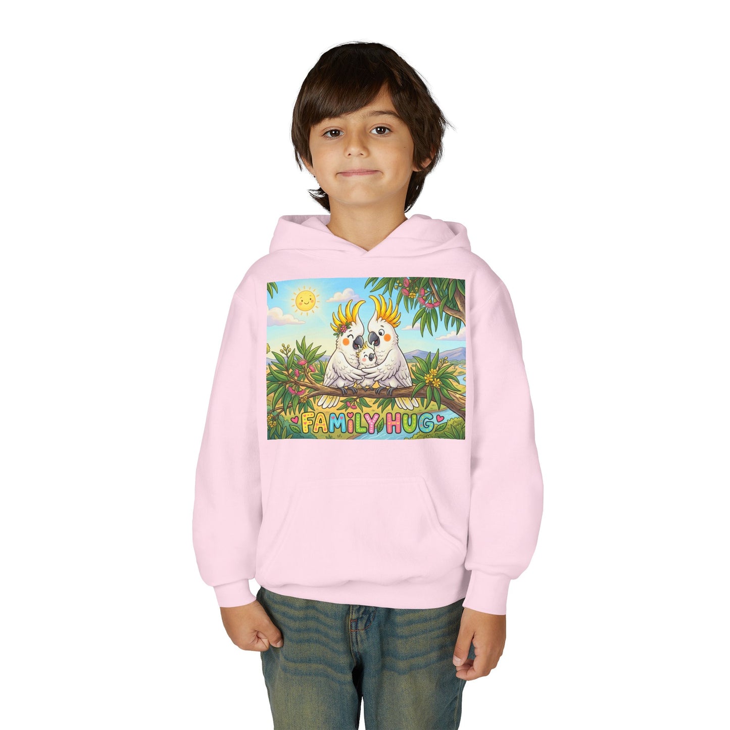 Family Hug Cockatoo Youth Heavy Blend Hooded Sweatshirt