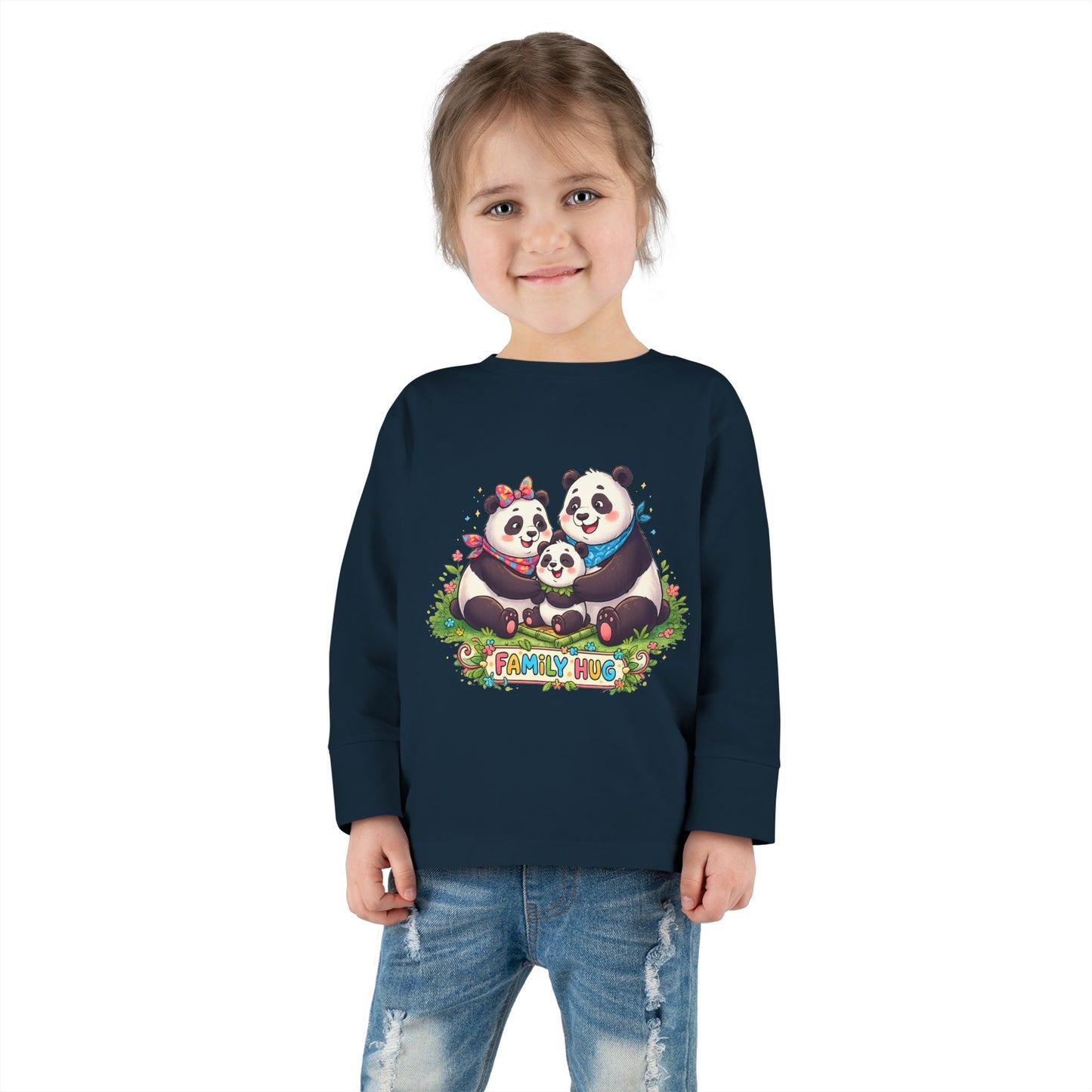 Family Hug Panda Toddler Long Sleeve Tee