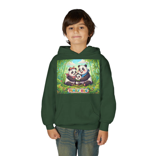 Family Hug Panda Youth Heavy Blend Hooded Sweatshirt
