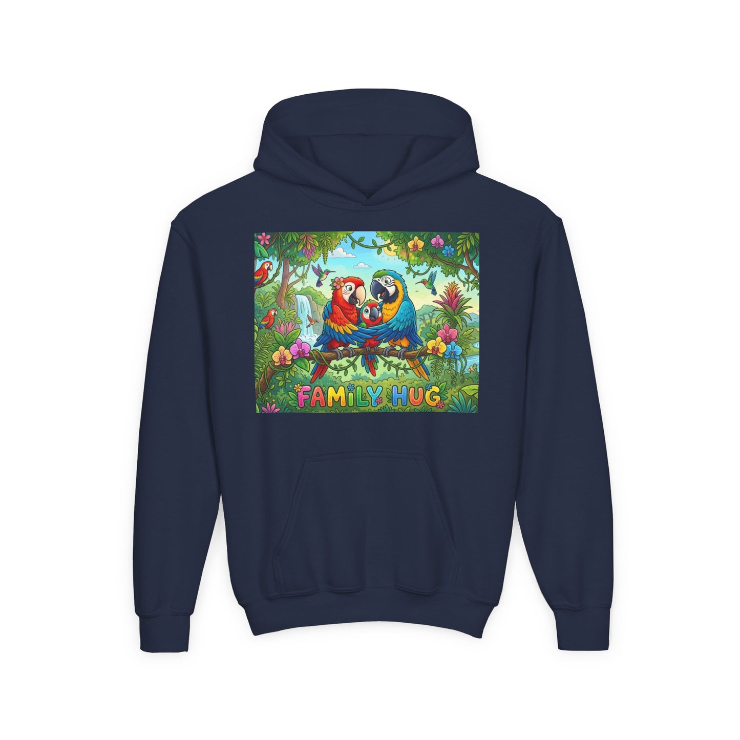 Family Hug Macaw Youth Heavy Blend Hooded Sweatshirt