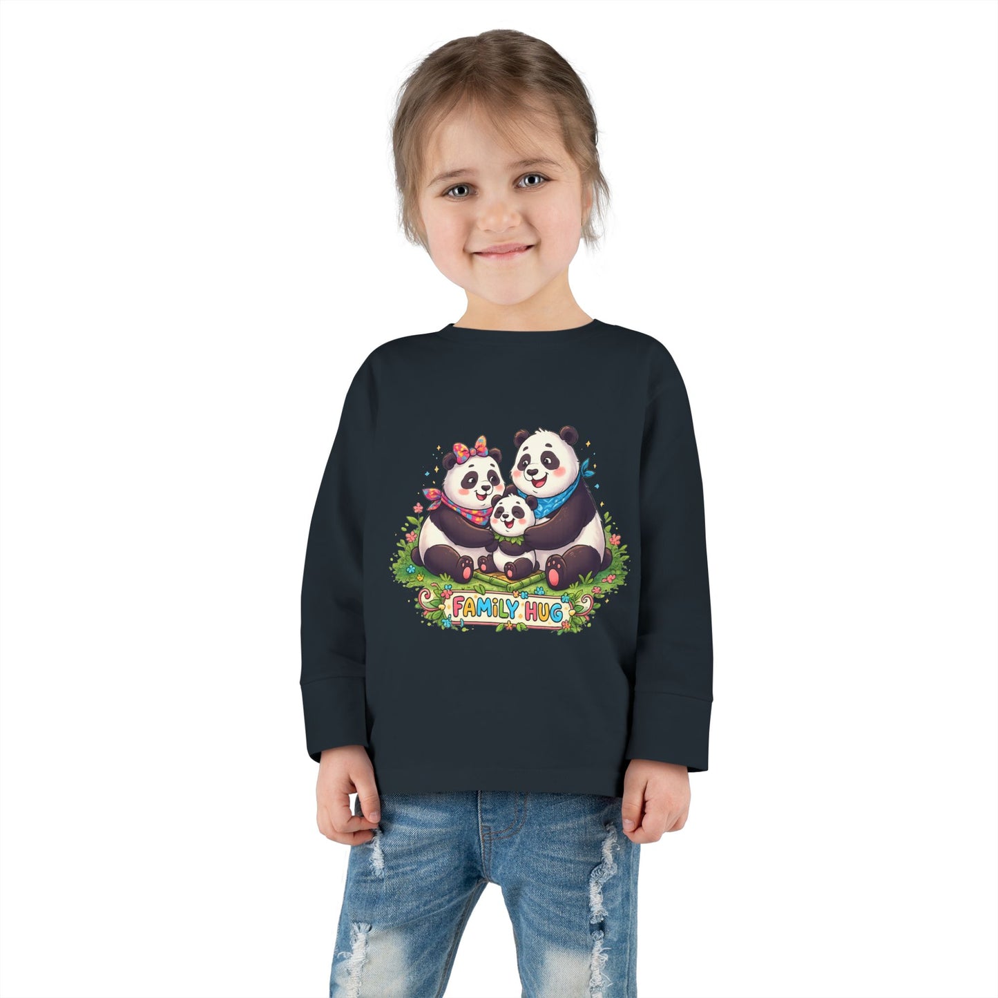 Family Hug Panda Toddler Long Sleeve Tee