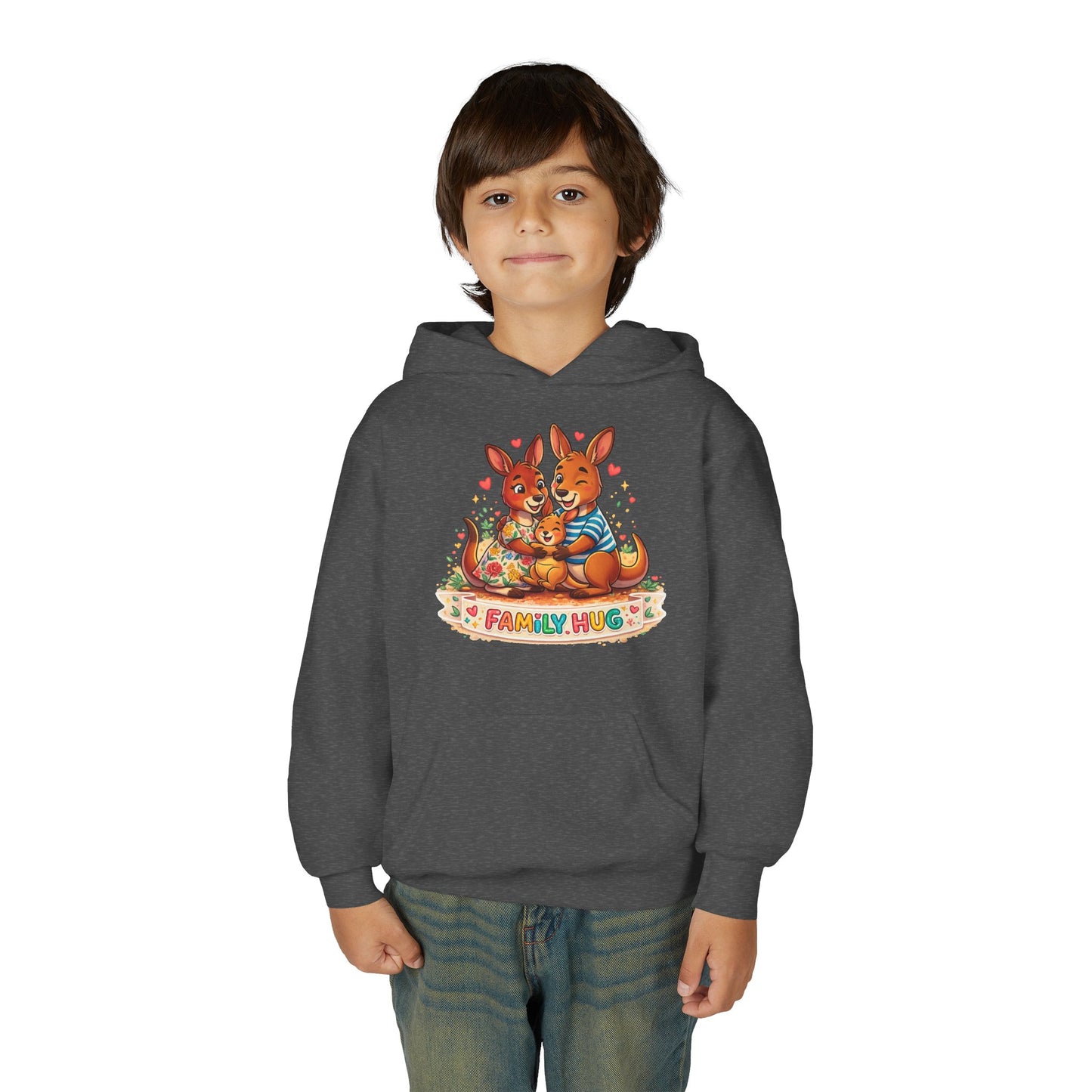 Family Hug Kangaroo Youth Heavy Blend Hooded Sweatshirt
