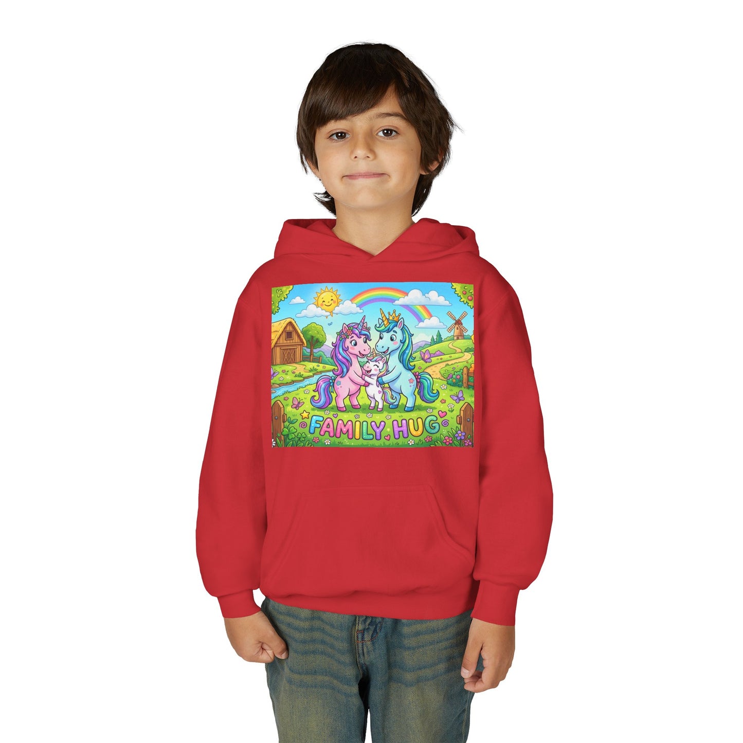 Family Hug Unicorn Youth Heavy Blend Hooded Sweatshirt