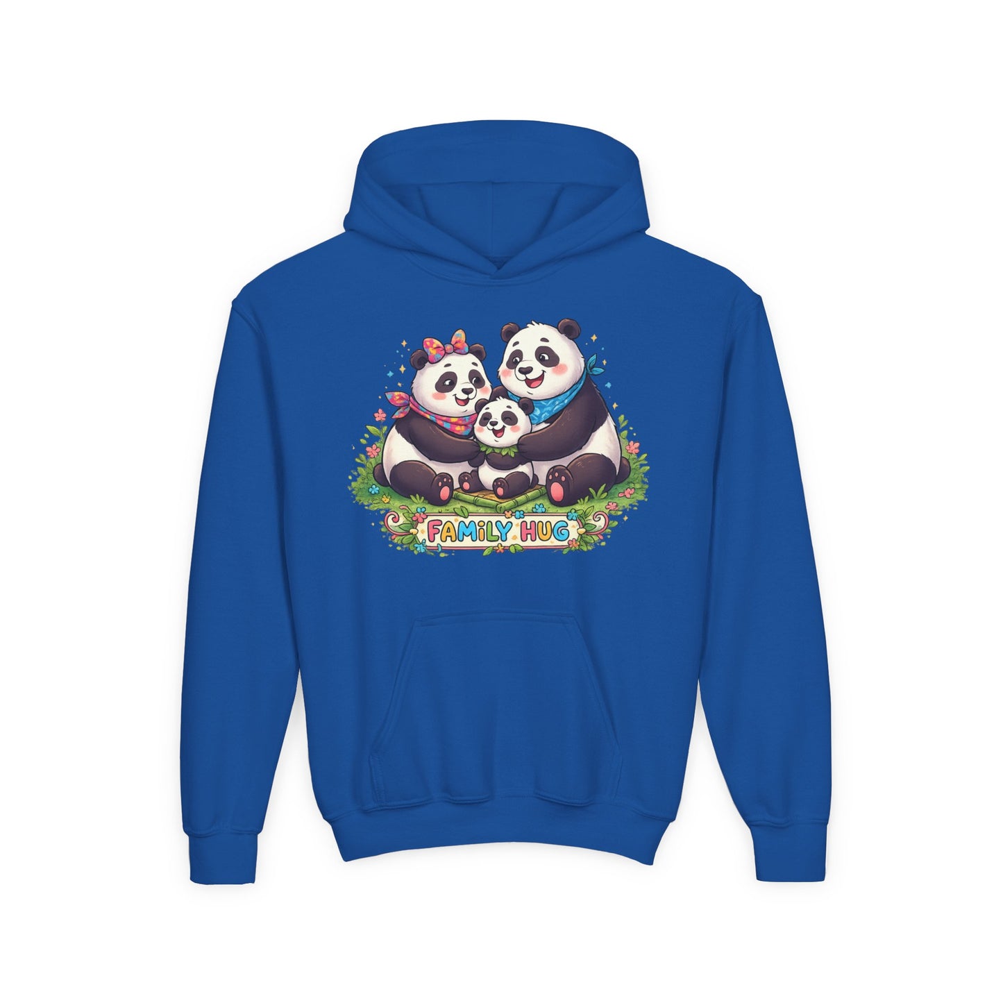 Family Hug Panda Youth Heavy Blend Hooded Sweatshirt