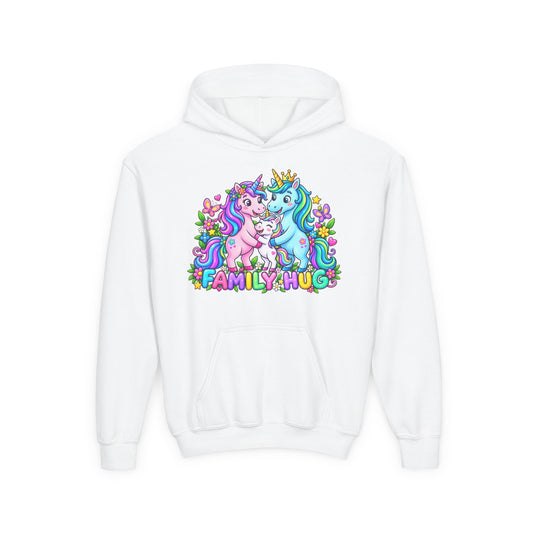 Family Hug Unicorn Youth Heavy Blend Hooded Sweatshirt