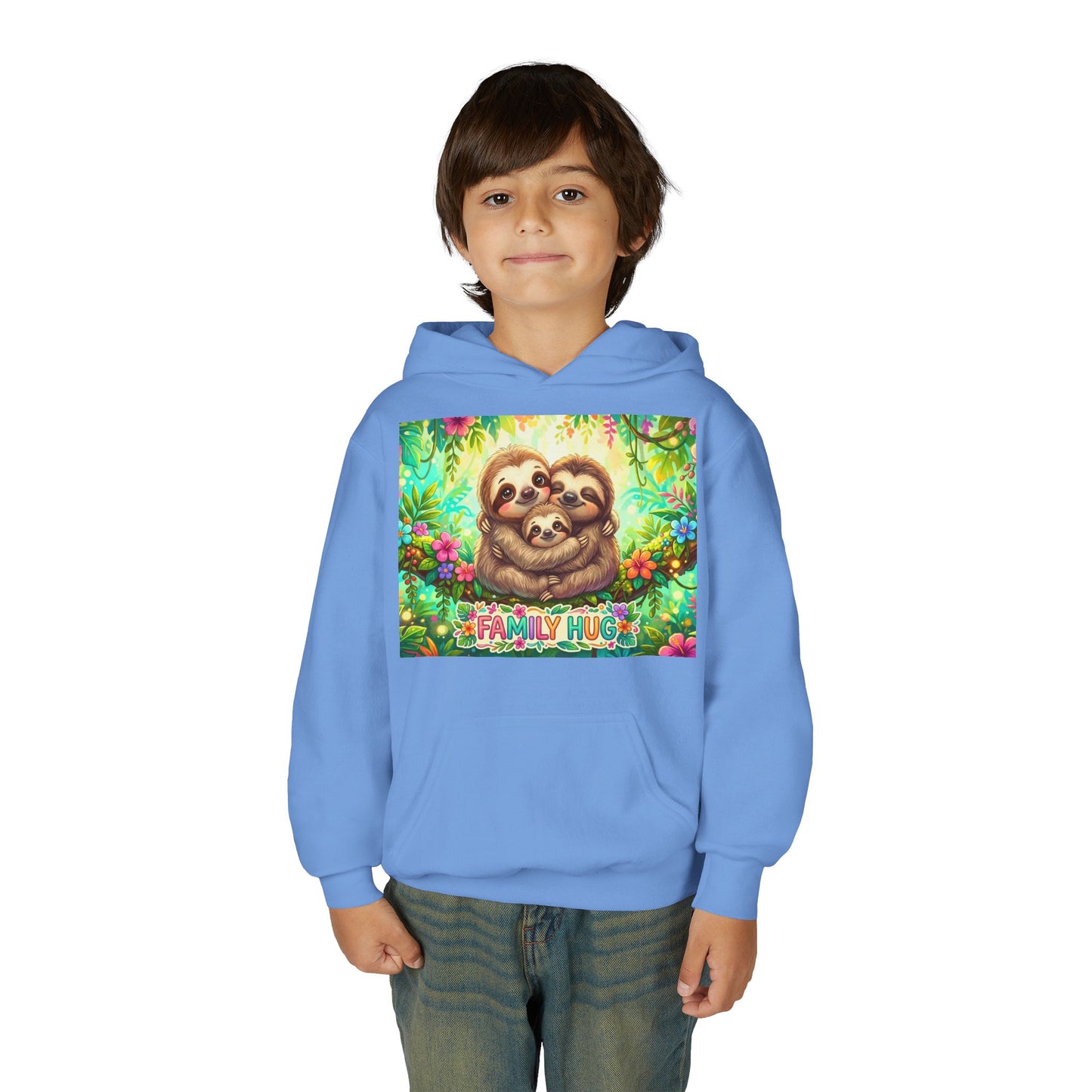 Family Hug Sloth Youth Heavy Blend Hooded Sweatshirt