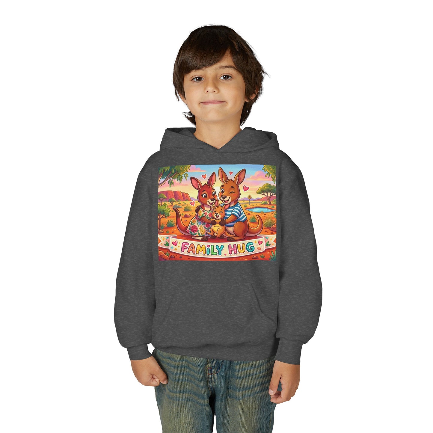 Family Hug Kangaroo Youth Heavy Blend Hooded Sweatshirt