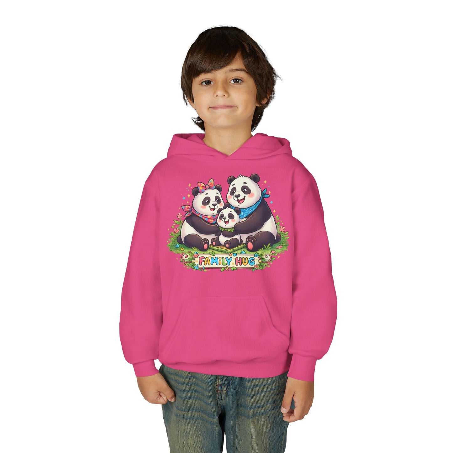 Family Hug Panda Youth Heavy Blend Hooded Sweatshirt