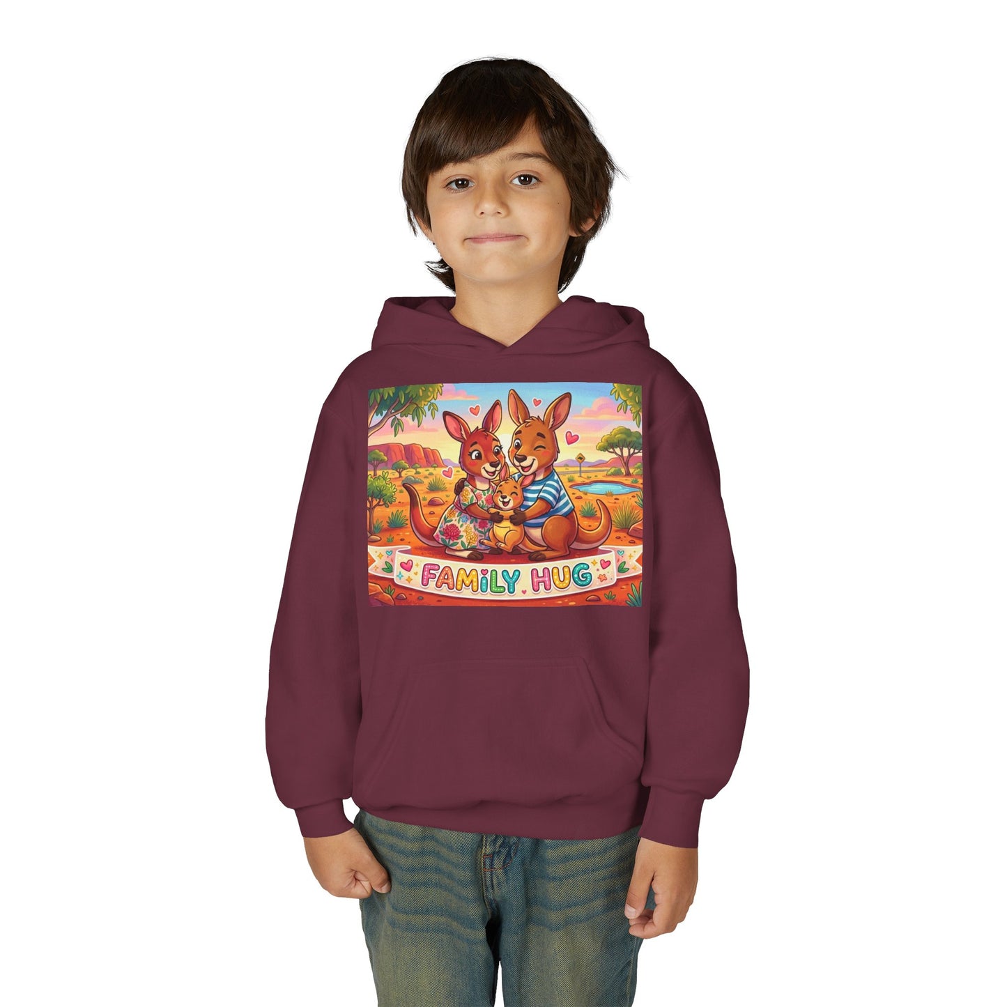 Family Hug Kangaroo Youth Heavy Blend Hooded Sweatshirt