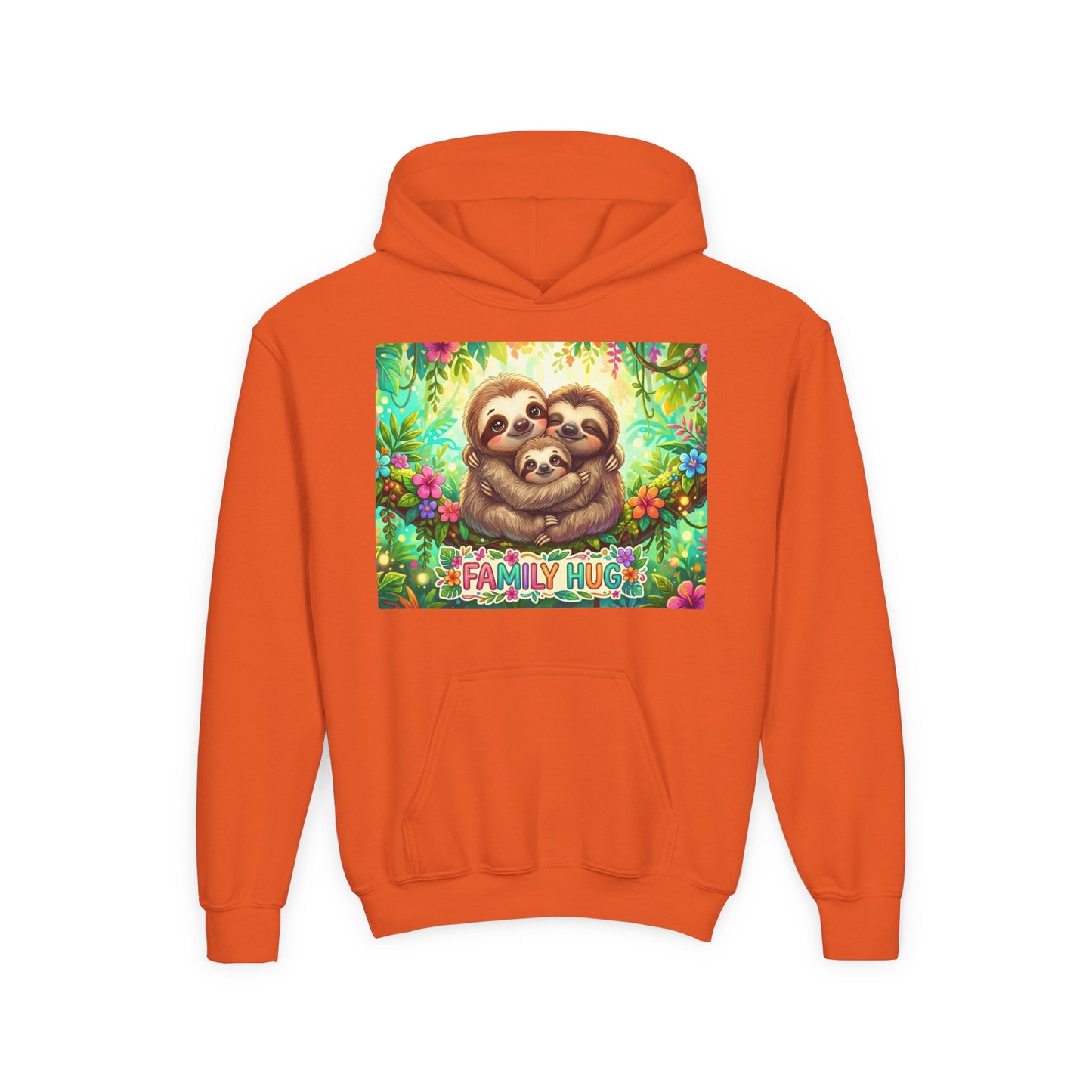 Family Hug Sloth Youth Heavy Blend Hooded Sweatshirt