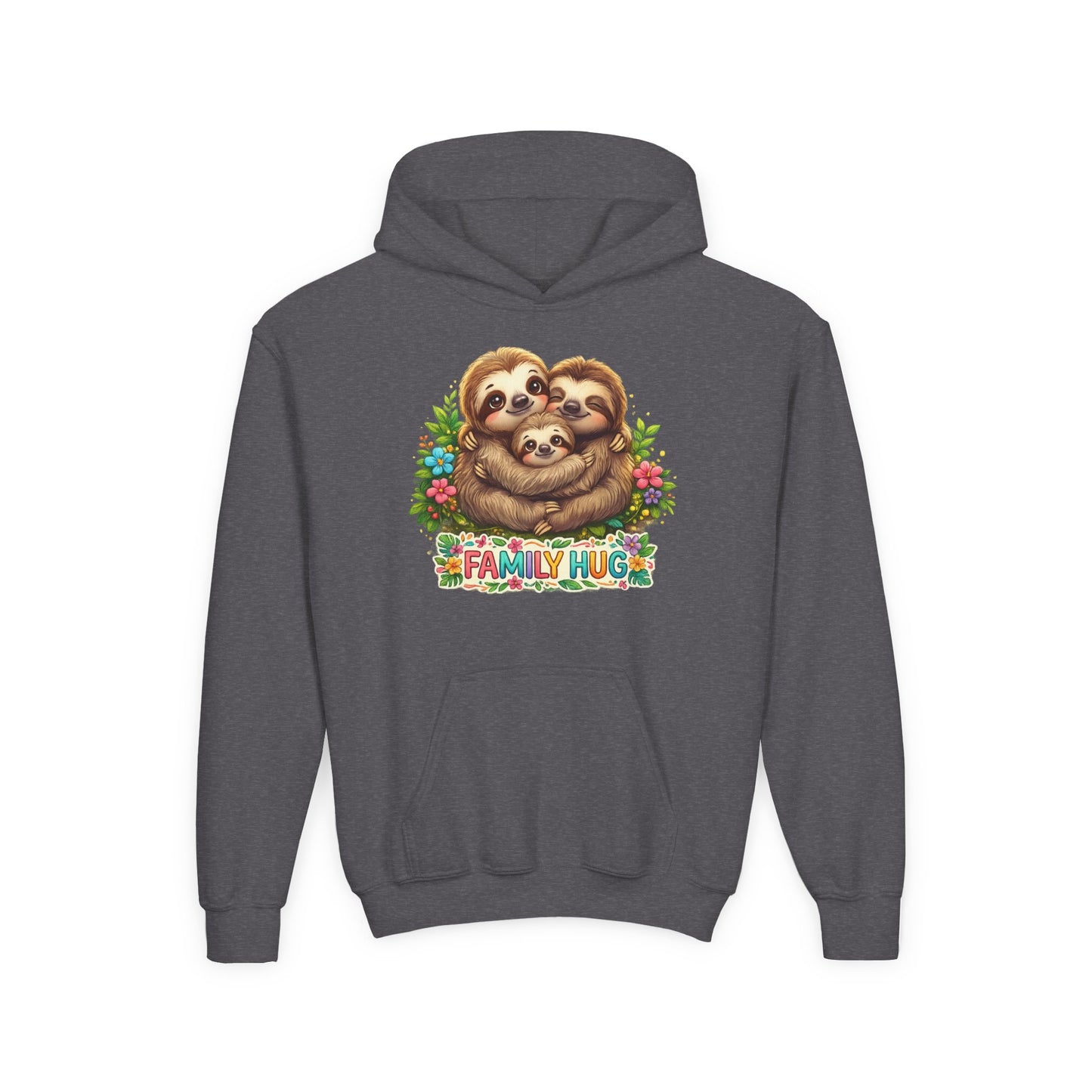 Family Hug Sloth Youth Heavy Blend Hooded Sweatshirt