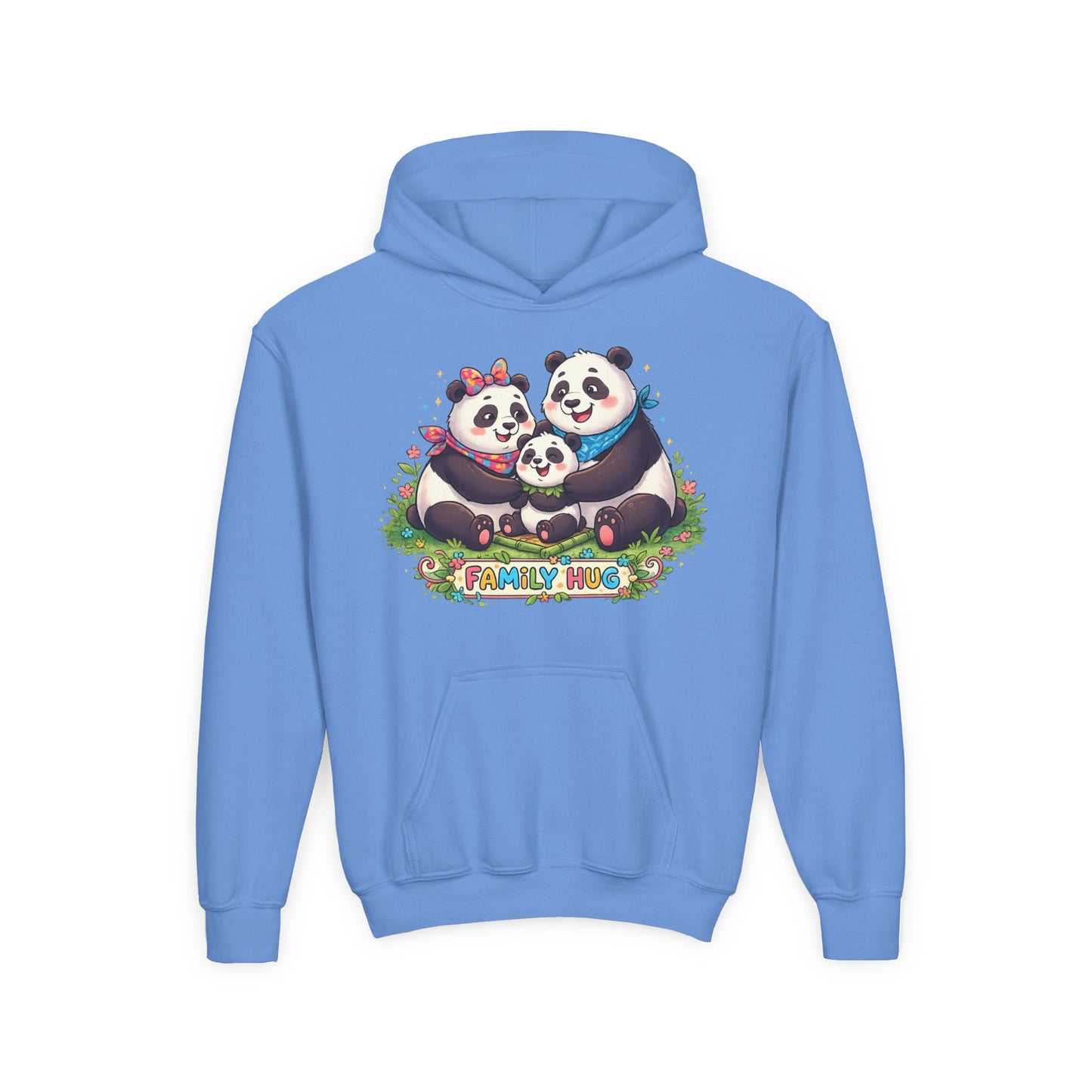Family Hug Panda Youth Heavy Blend Hooded Sweatshirt