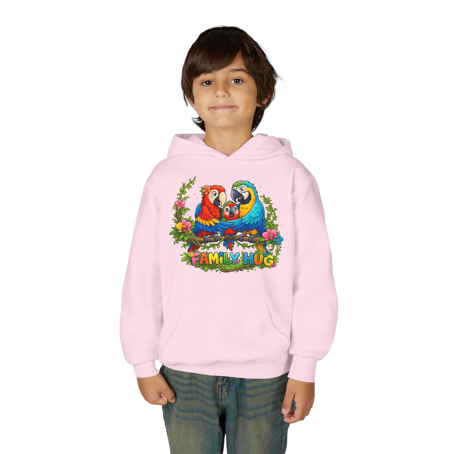 Family Hug Macaw Youth Heavy Blend Hooded Sweatshirt