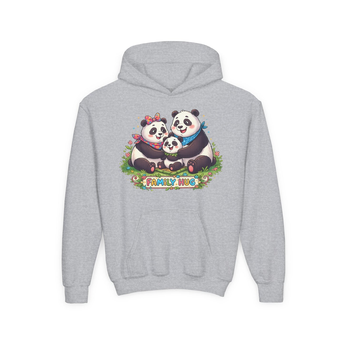 Family Hug Panda Youth Heavy Blend Hooded Sweatshirt