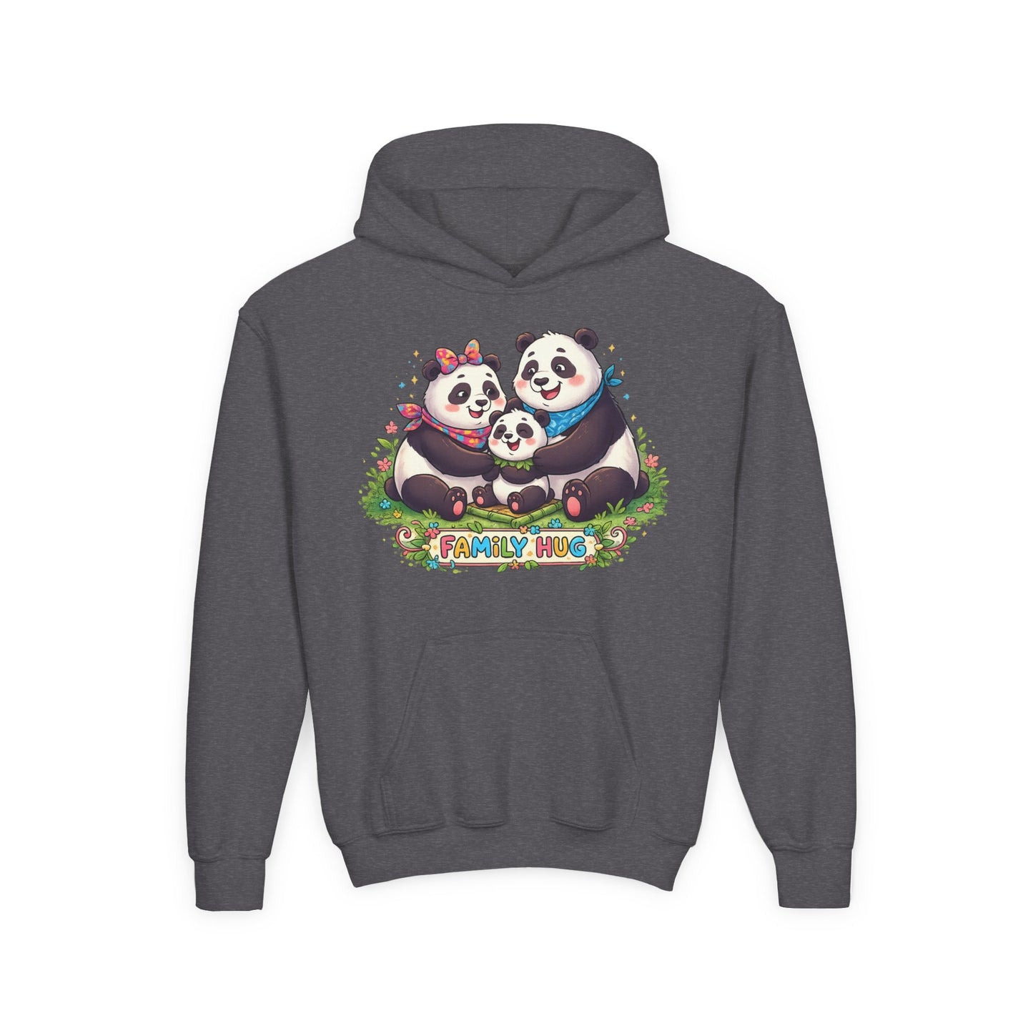 Family Hug Panda Youth Heavy Blend Hooded Sweatshirt