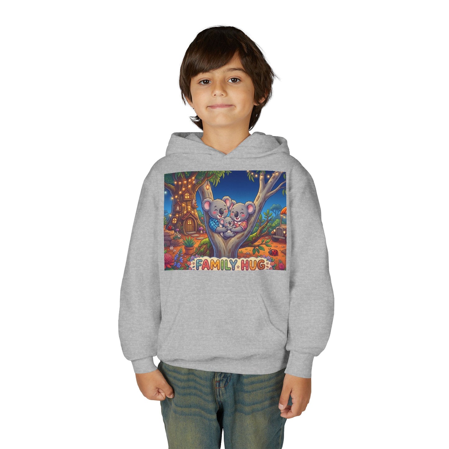 Family Hug Koala Youth Heavy Blend Hooded Sweatshirt