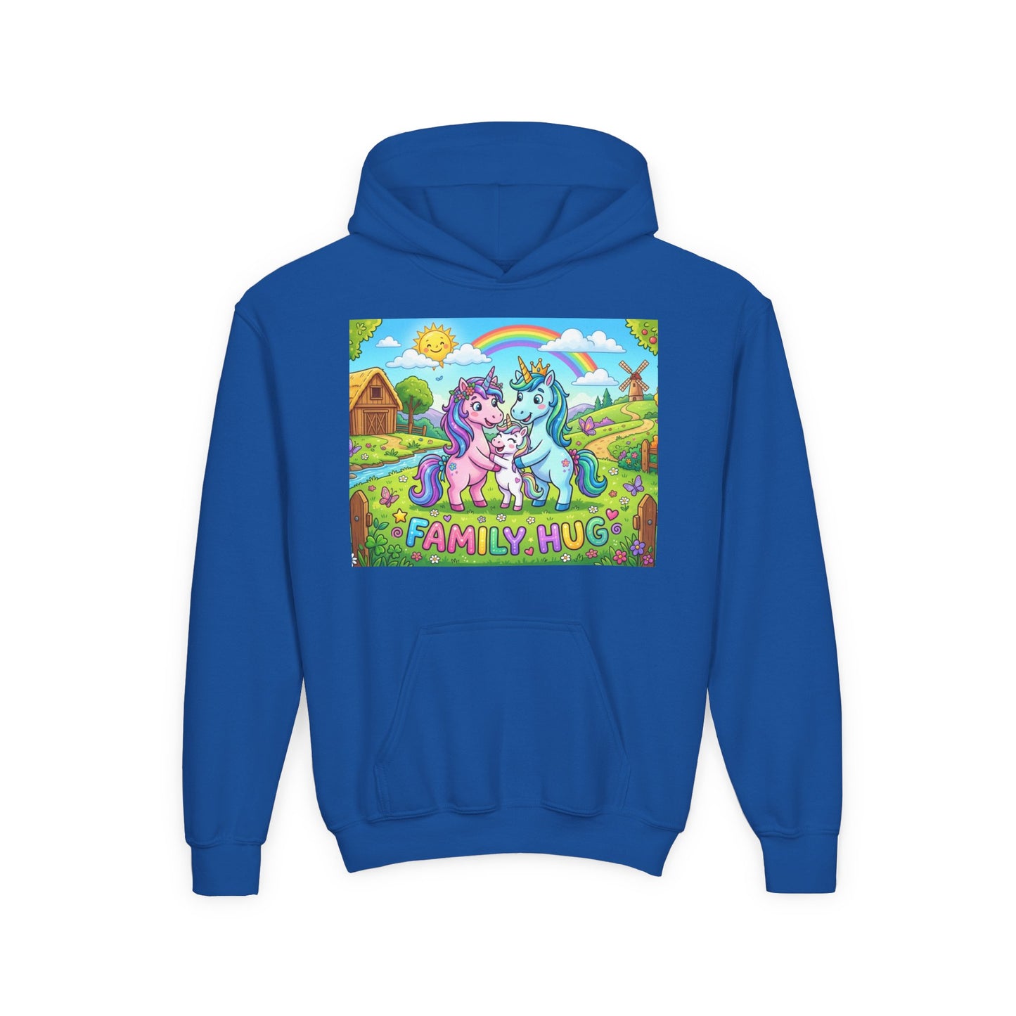 Family Hug Unicorn Youth Heavy Blend Hooded Sweatshirt