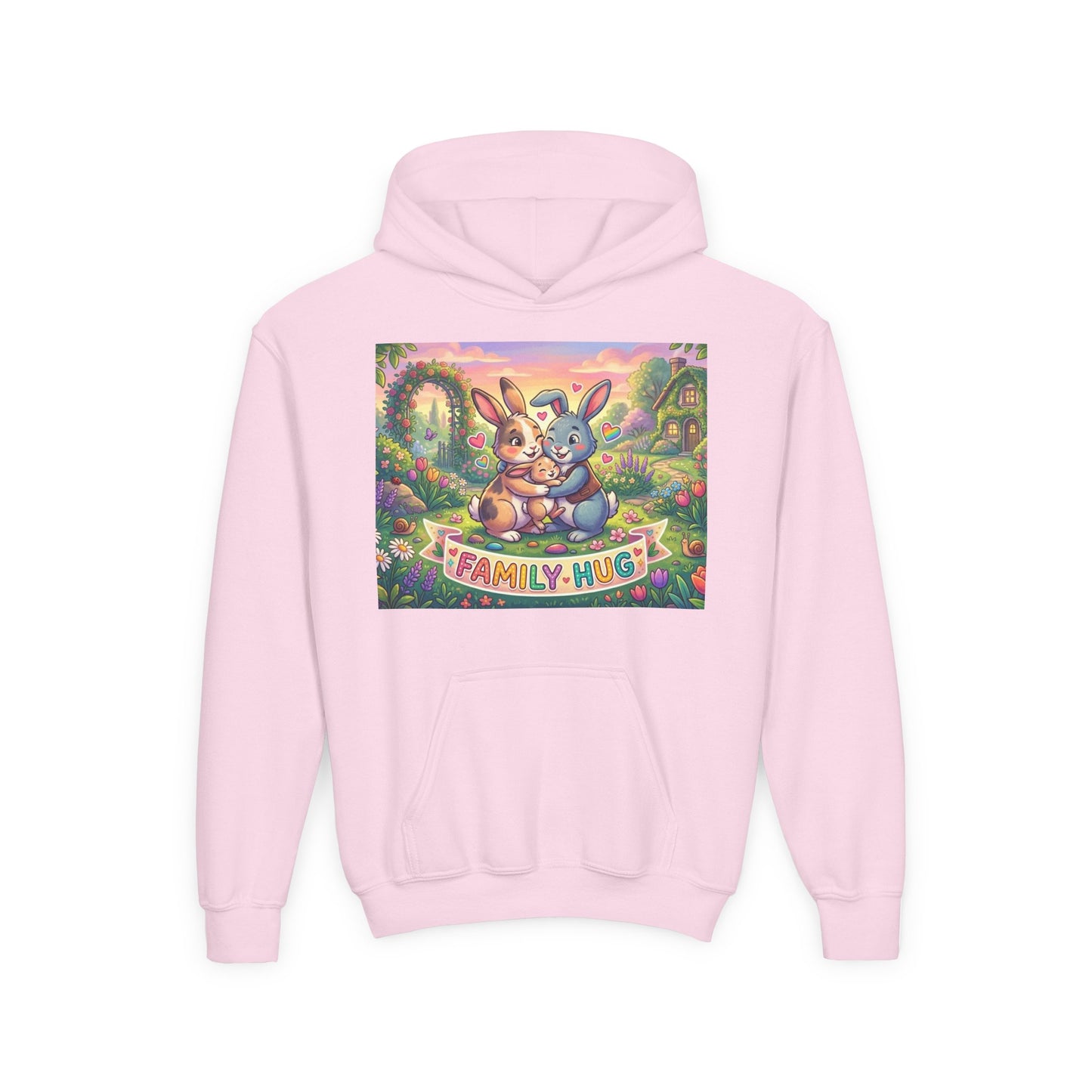 Family Hug Bunny Youth Heavy Blend Hooded Sweatshirt