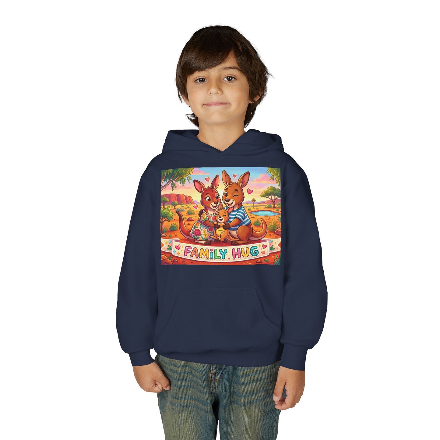 Family Hug Kangaroo Youth Heavy Blend Hooded Sweatshirt
