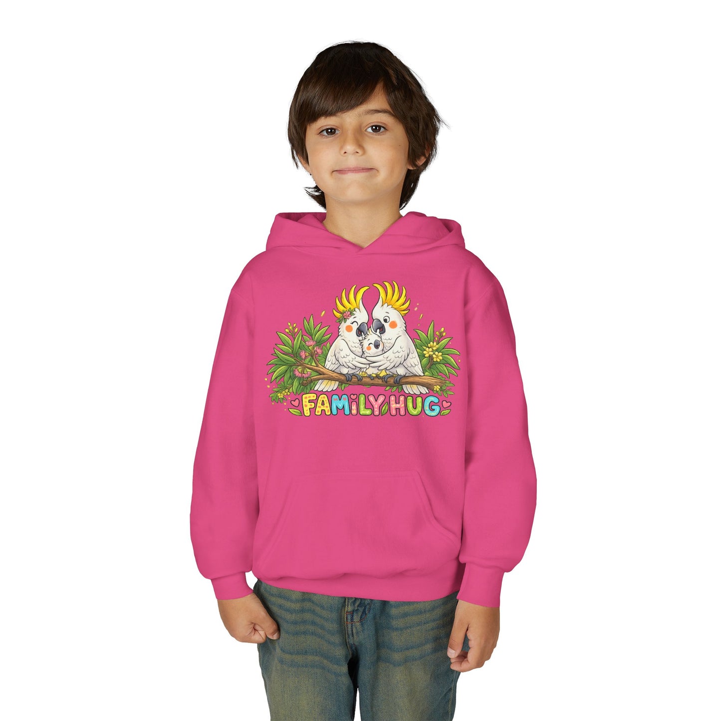 Family Hug Cockatoo Youth Heavy Blend Hooded Sweatshirt