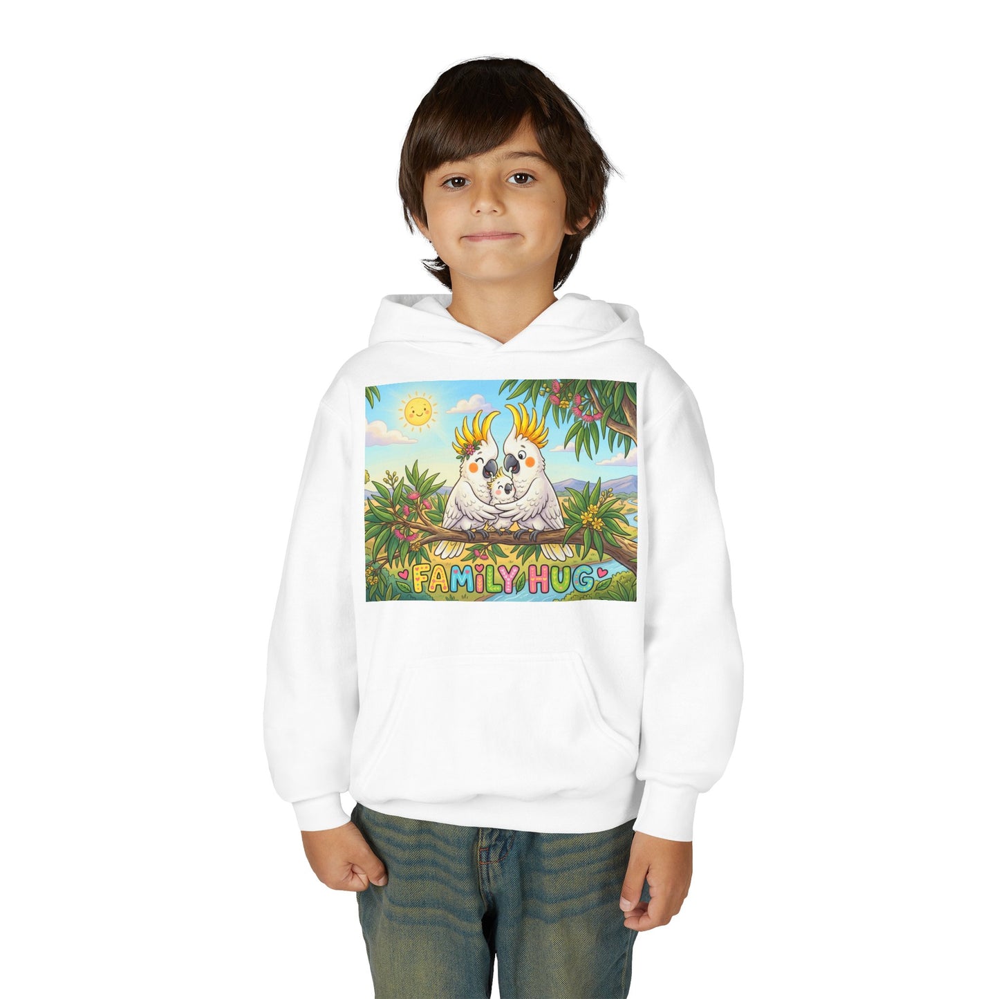 Family Hug Cockatoo Youth Heavy Blend Hooded Sweatshirt
