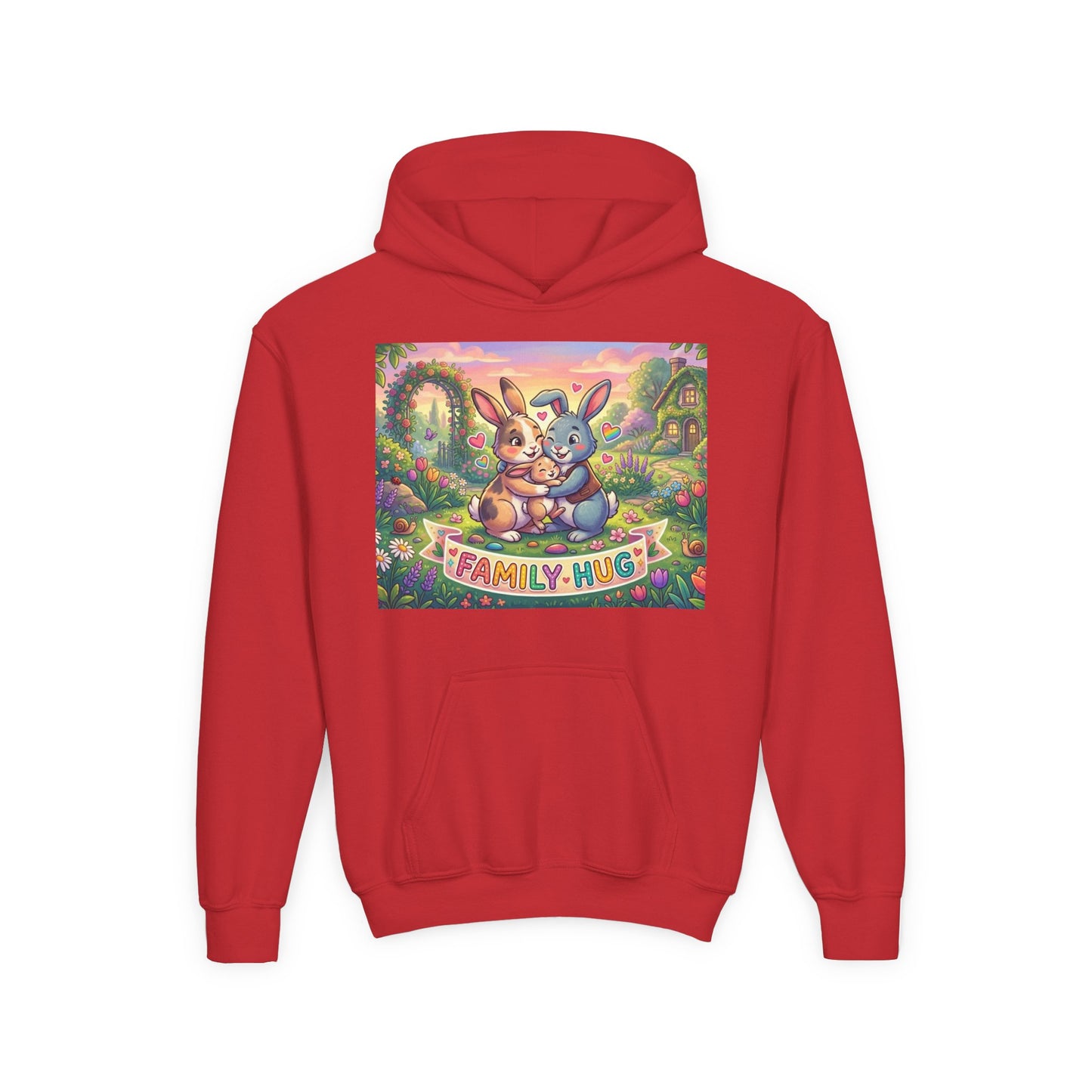 Family Hug Bunny Youth Heavy Blend Hooded Sweatshirt
