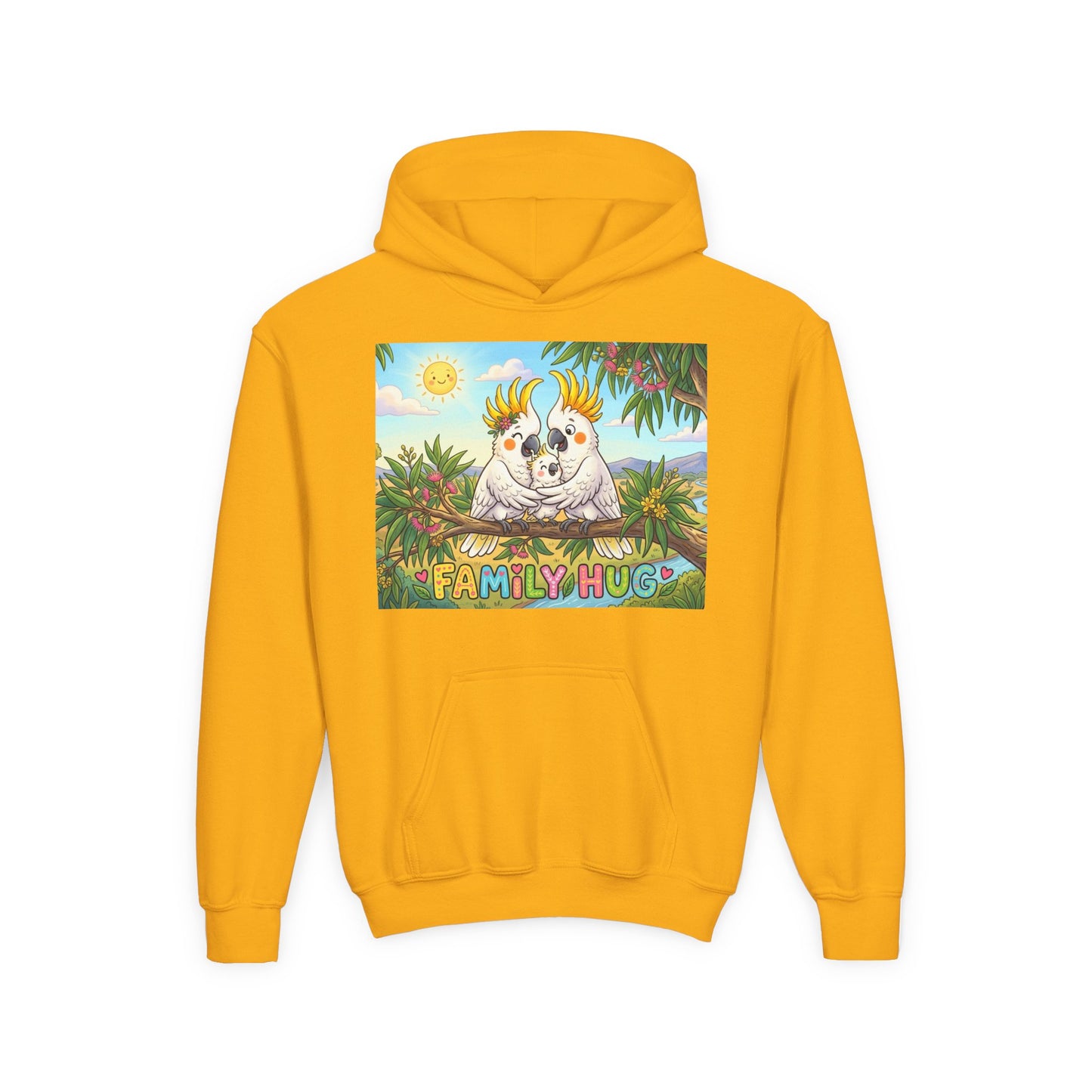 Family Hug Cockatoo Youth Heavy Blend Hooded Sweatshirt
