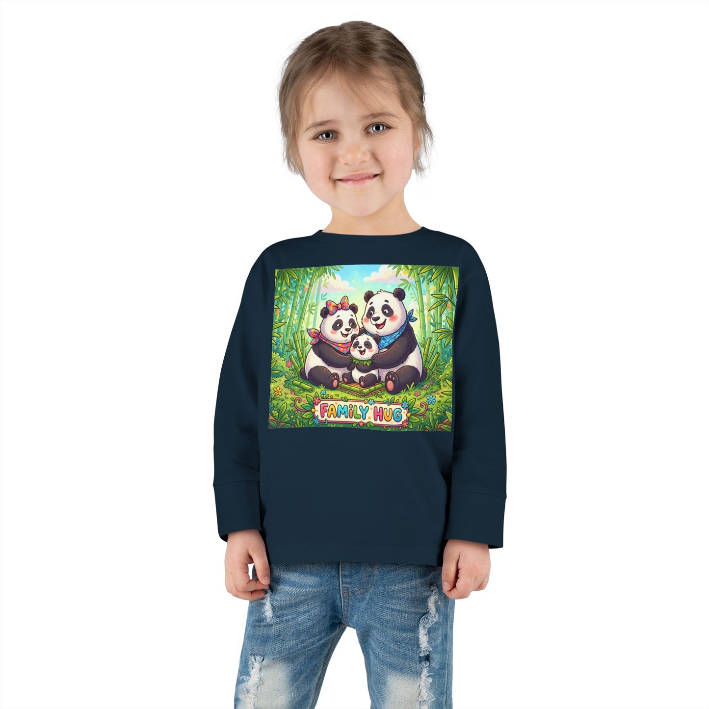 Family Hug Panda Toddler Long Sleeve Tee