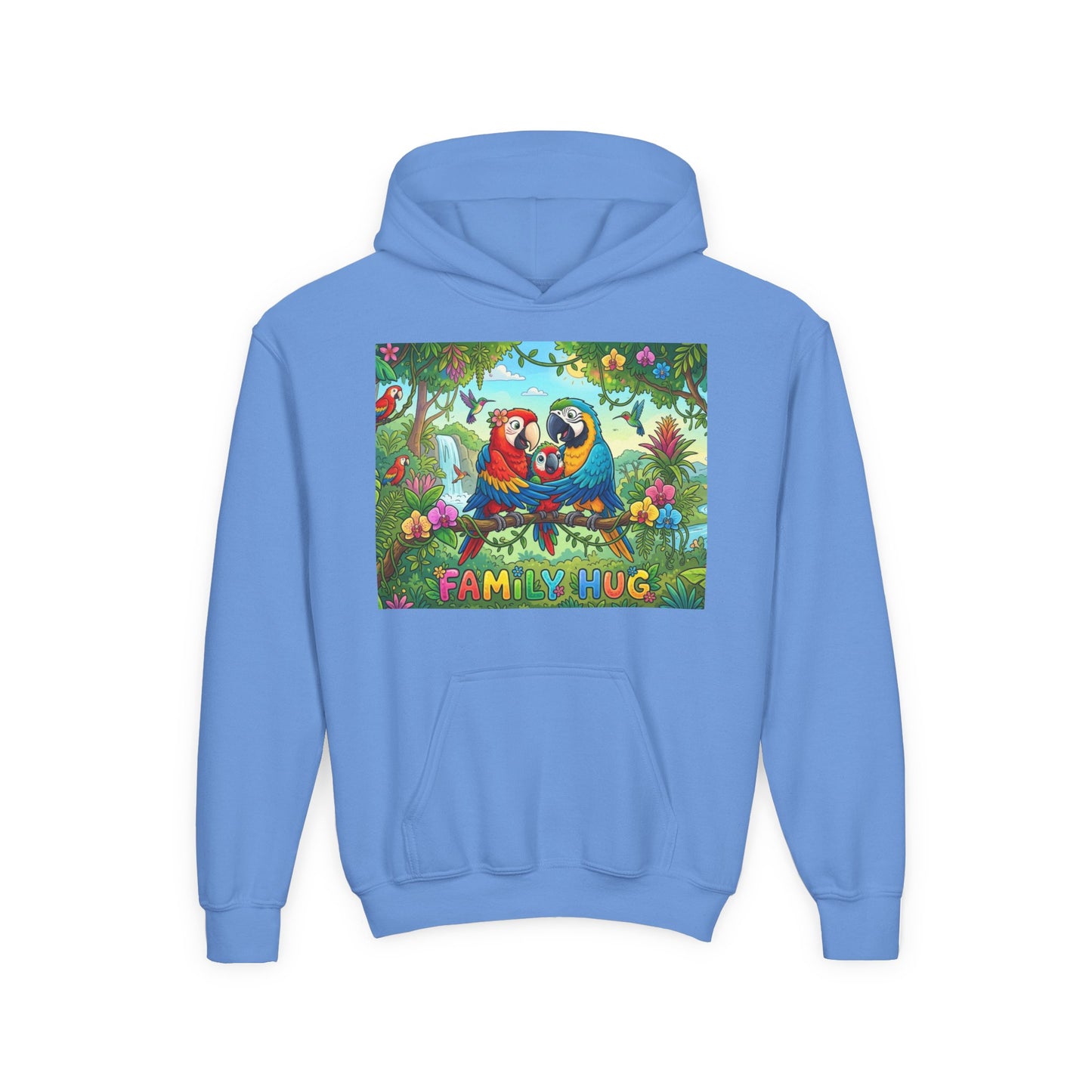 Family Hug Macaw Youth Heavy Blend Hooded Sweatshirt